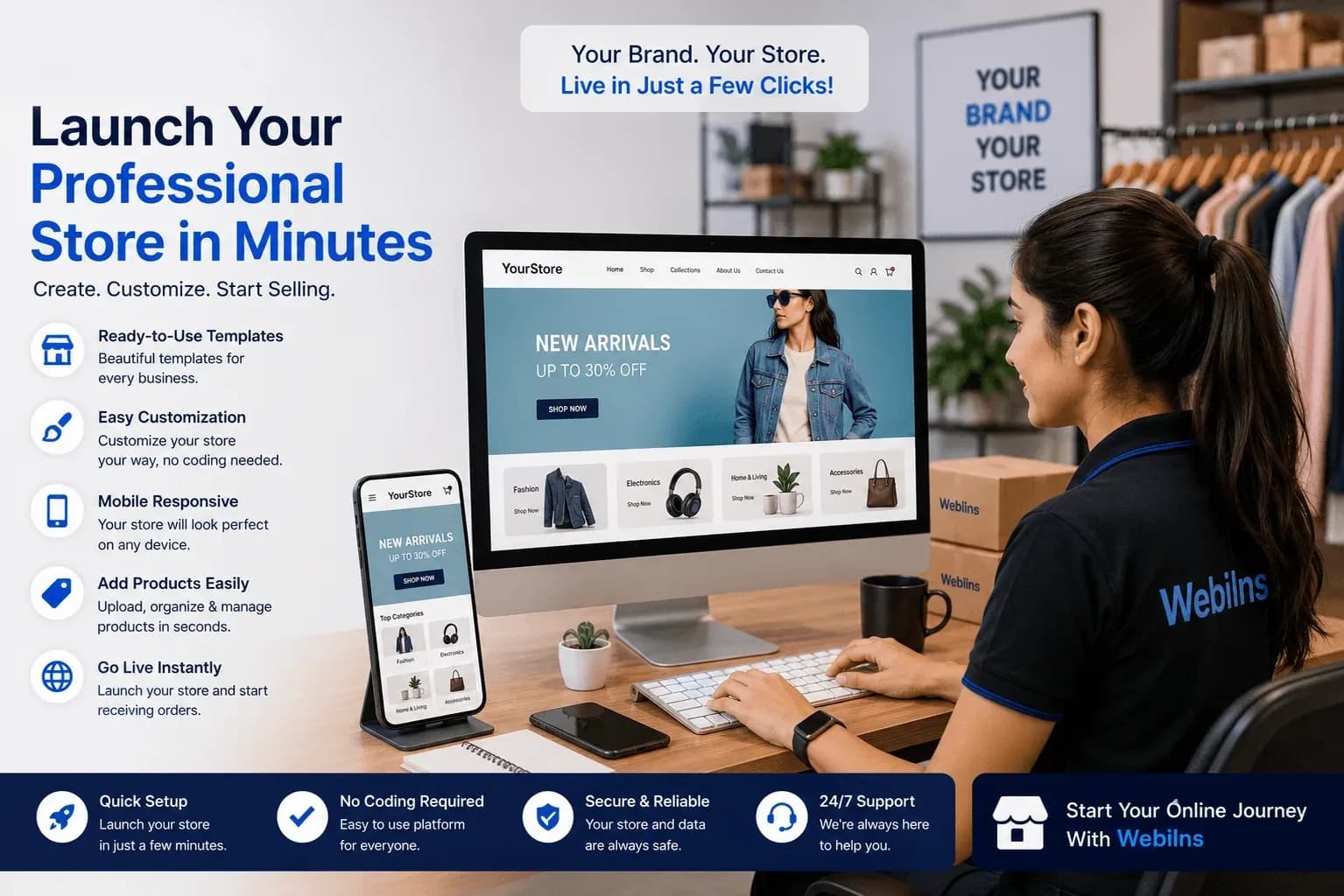 Webilns online storefront design and preview